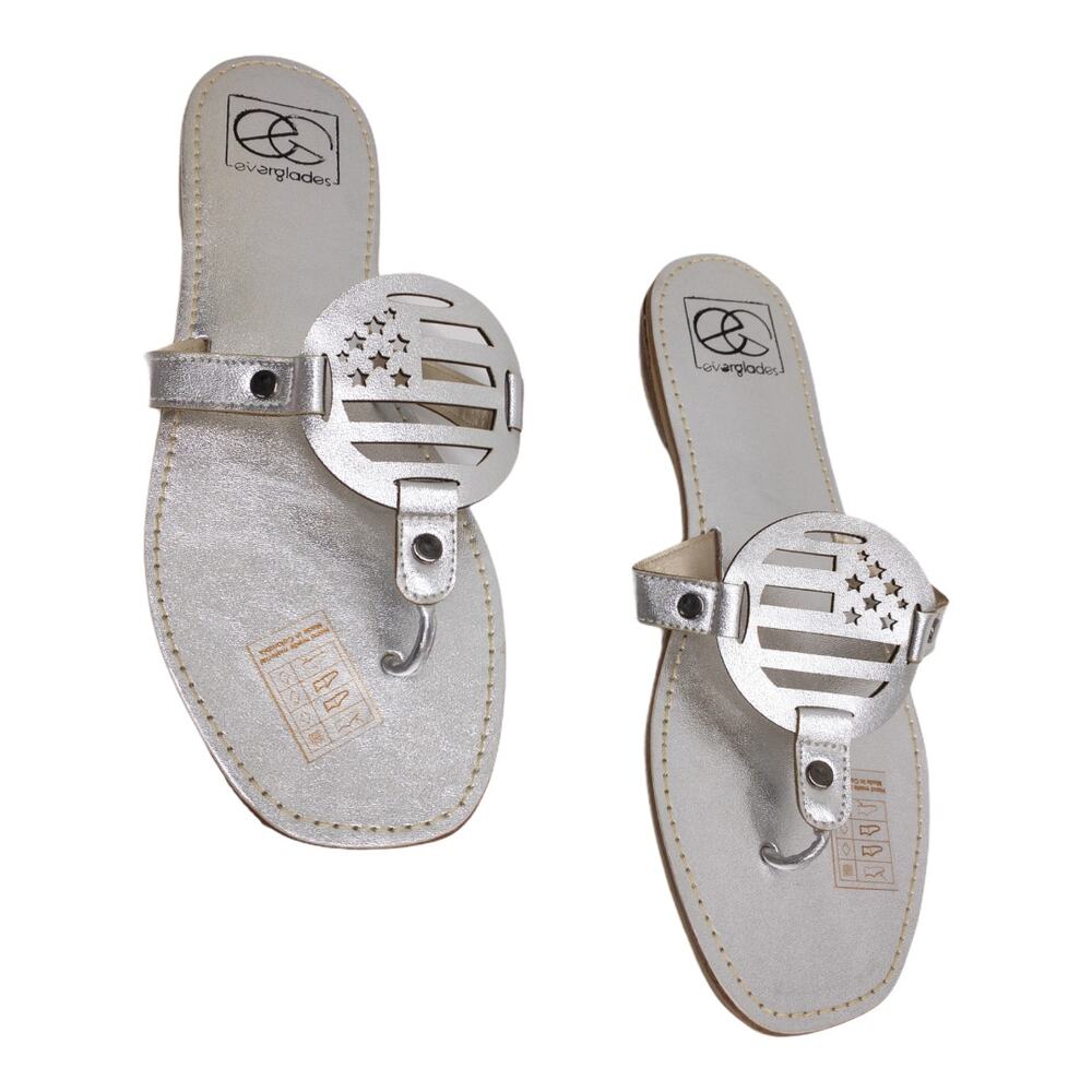 Everglades Lori Thong Sandal Women's 8 Silver American Flag Patriotic NWT